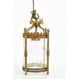 A cast brass and cut glass cylindrical hall lantern, in 19th century style, height 40cm. Condition