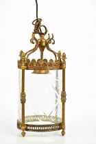 A cast brass and cut glass cylindrical hall lantern, in 19th century style, height 40cm. Condition