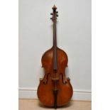 A double bass, possibly German, with two-piece back, 111cm to top of button, in need of restoration.