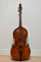 A double bass, possibly German, with two-piece back, 111cm to top of button, in need of restoration.