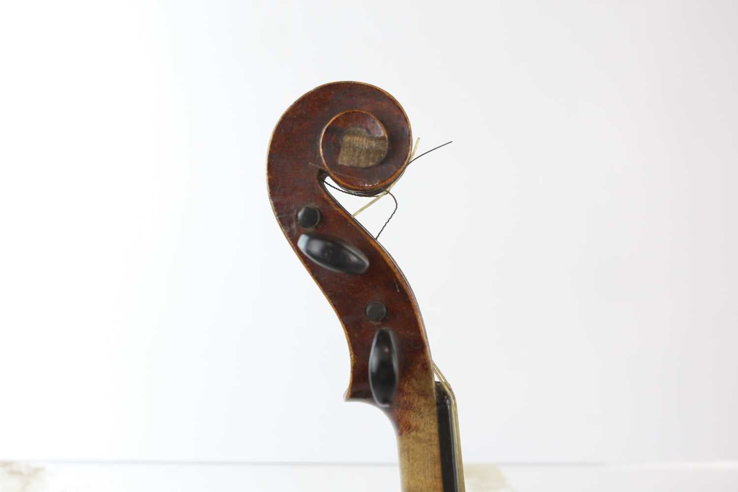 COMPAGNON; a French one piece back three-quarter size violin and bow. - Image 6 of 14