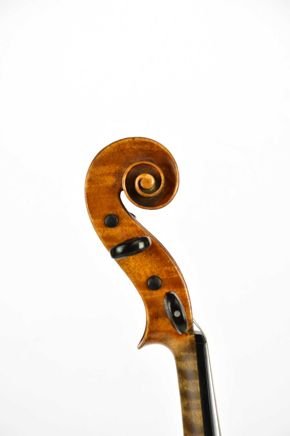 A full size German violin with two-piece back of good colour, length 36cm, unlabelled, cased. - Image 5 of 7