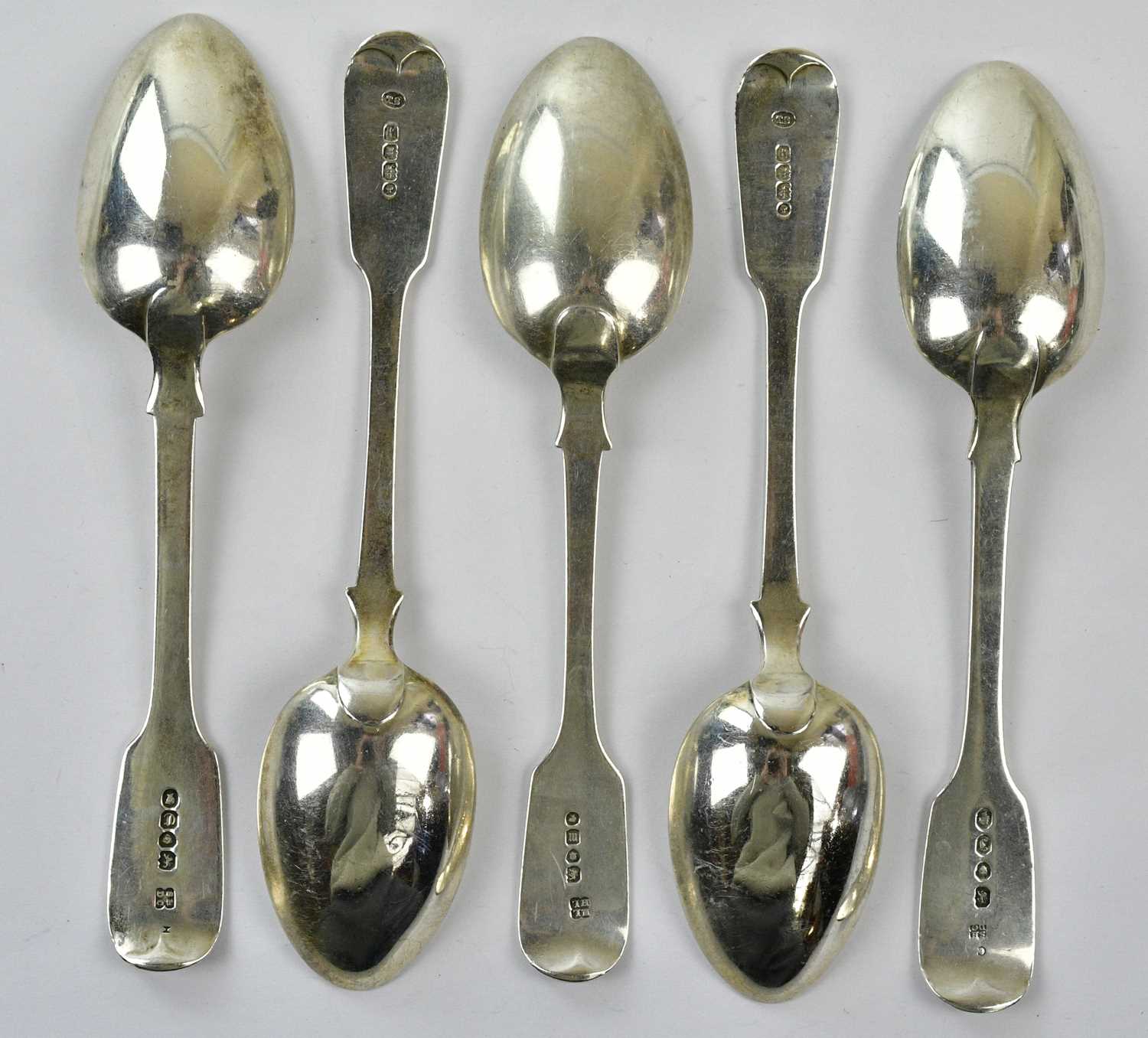 THOMAS HART STONE; a pair of Victorian hallmarked silver spoons, Exeter 1866, together with three - Image 2 of 2