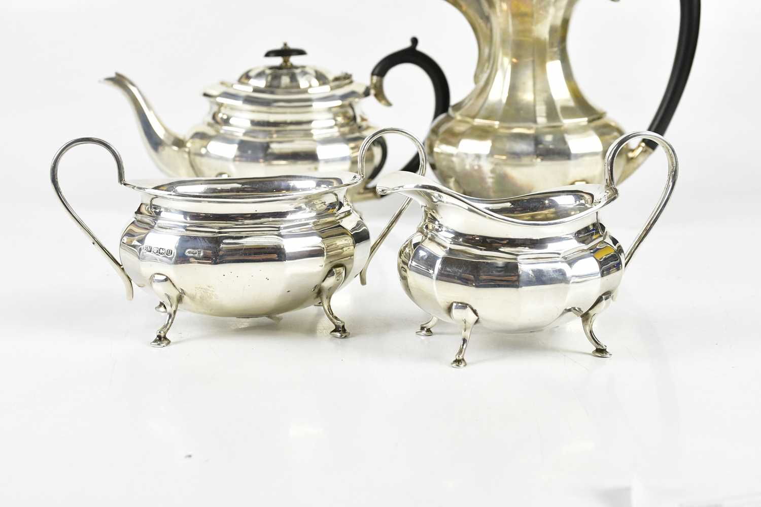 VINERS; a George VI hallmarked silver four piece tea service with panelled decoration, Sheffield - Image 2 of 4