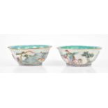 Two late 19th/early 20th century Chinese Famille Rose bowls with leaf/scalloped shaped rims, one