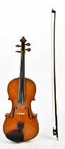 A full size German violin with two-piece back length 35.5cm, bears Bergonzi label, cased with a