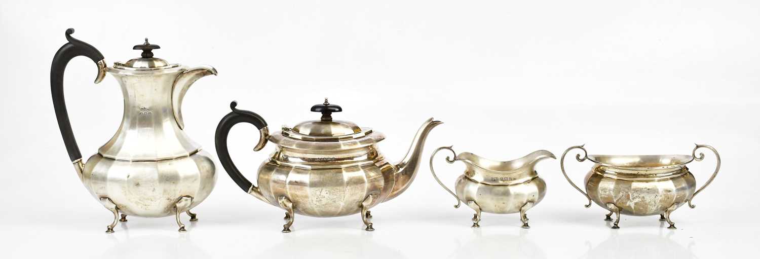 JOSEPH GLOSTER LTD; a George V hallmarked silver four piece tea set, Birmingham 1929, approx