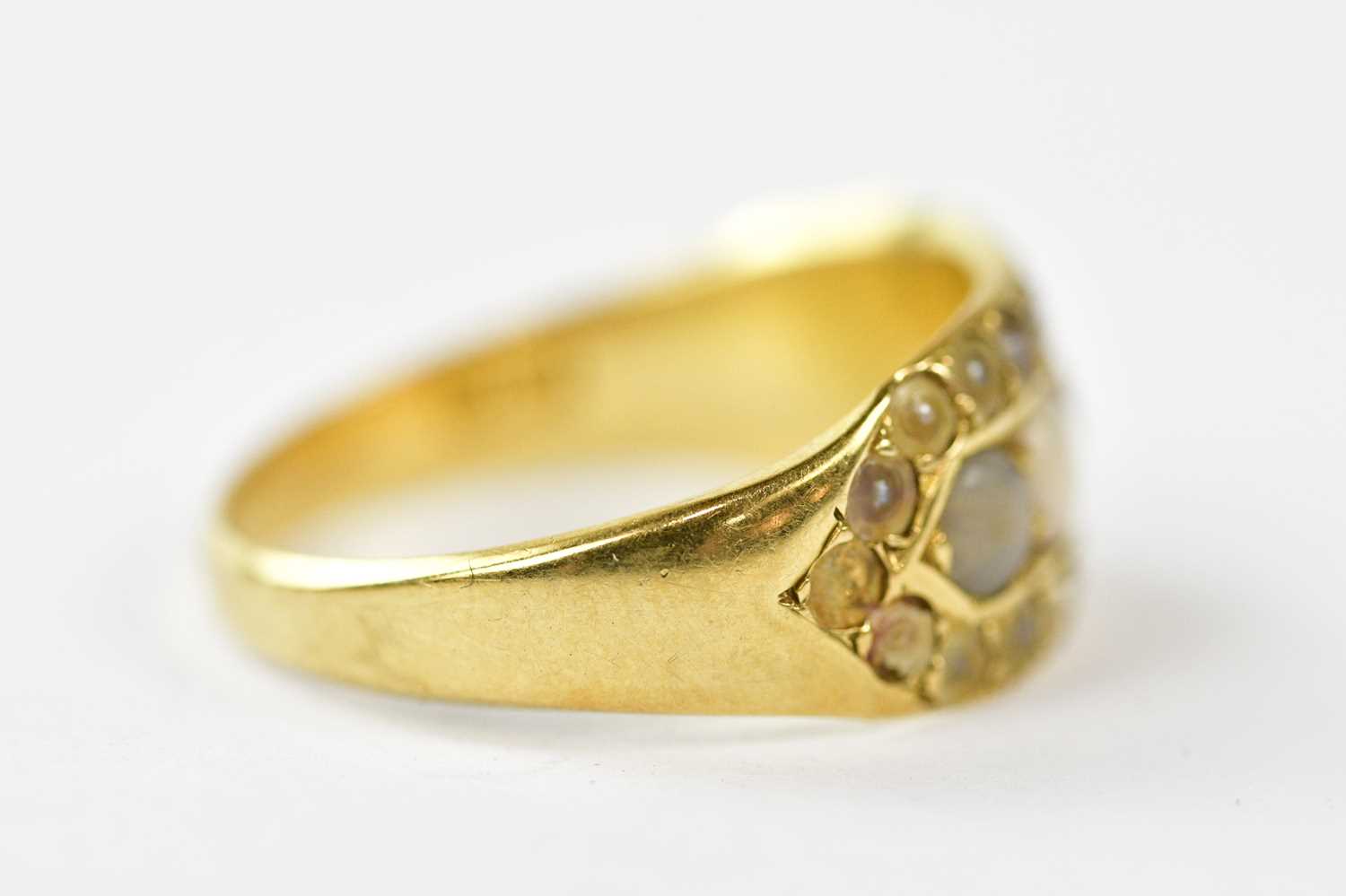 A Victorian 18ct yellow gold seed pearl set dress ring, size M, approx weight 4.4g. - Image 2 of 3