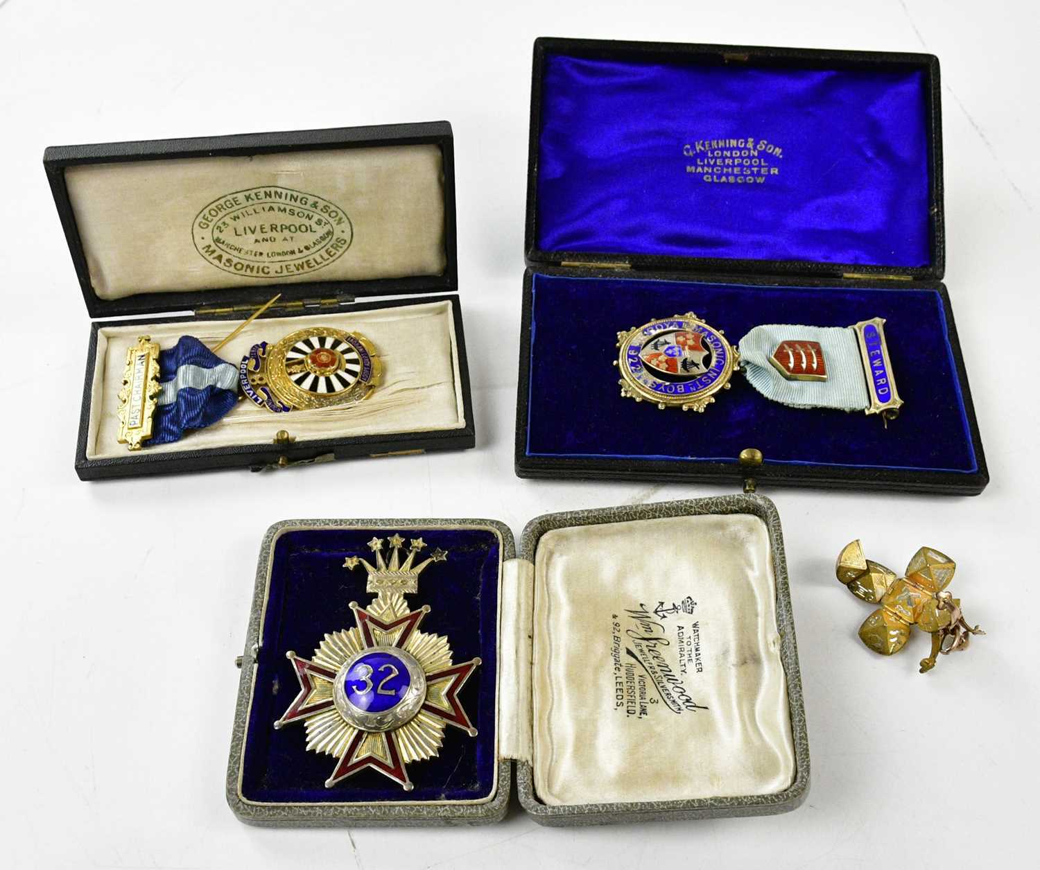 MASONIC INTEREST; a hallmarked silver and enamel Masonic Rose Croix 32nd Degree jewel, a further