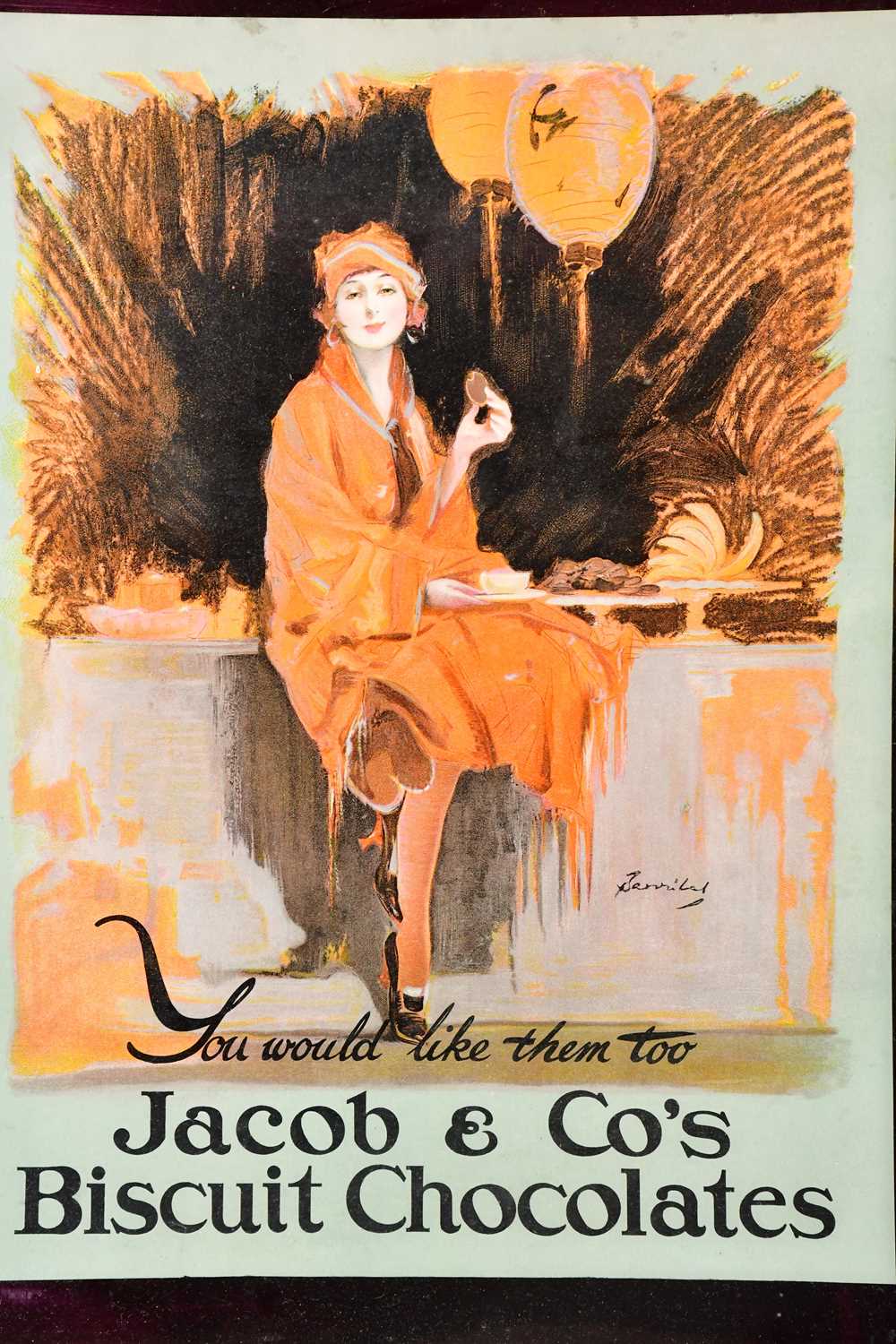 JACOB & CO; an original advertising card sign depicting a seated Oriental figure eating a - Image 2 of 3