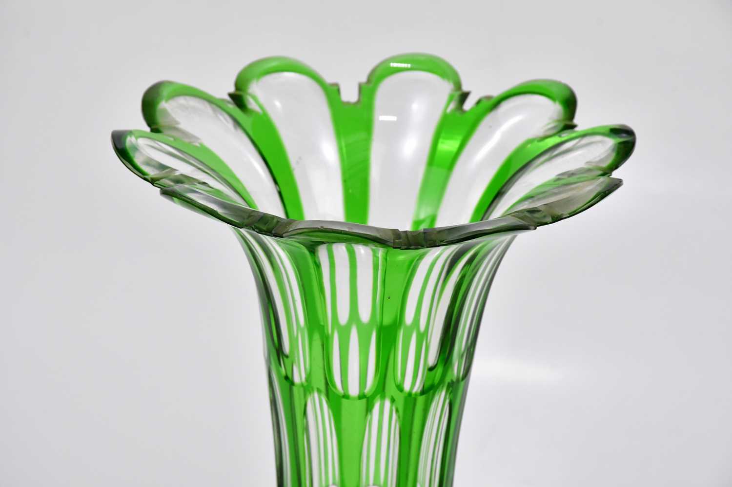 A 19th century Bohemian green flashed glass trumpet vase, height 26cm. Condition Report: Minor - Image 2 of 5