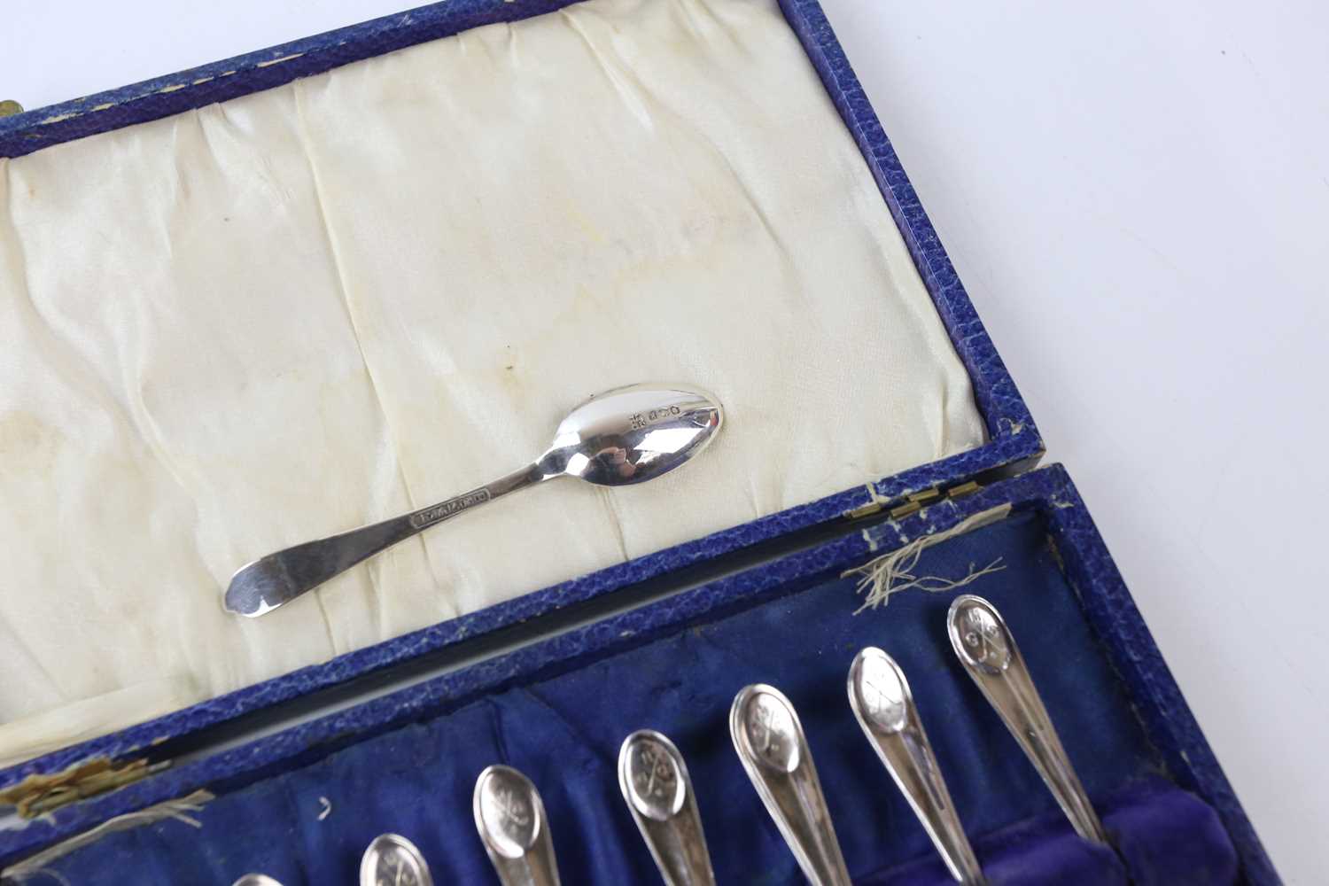 CHARLES BOYNTON & SON; nine hallmarked silver gold tea spoons, with engraved initials and cross - Image 4 of 4