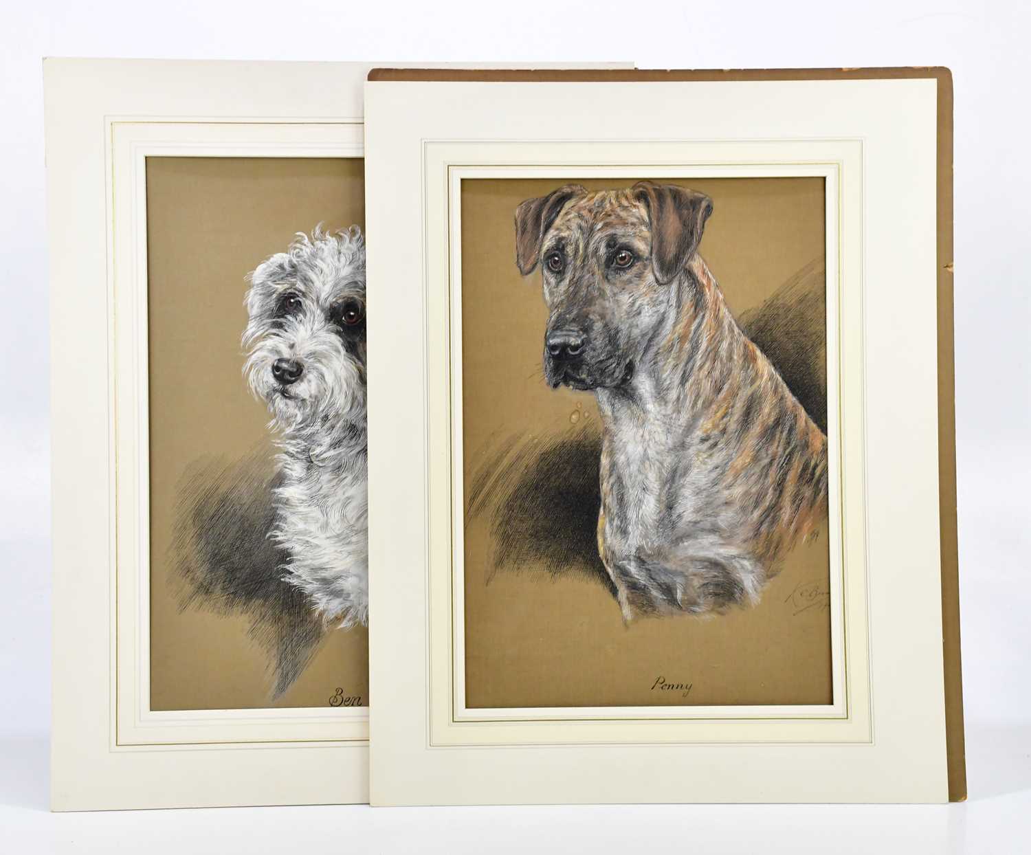 † K C BROWN; pair of watercolours, dogs, 'BEN' and 'PENNY', signed and both dated 1941, 47 x 33cm,