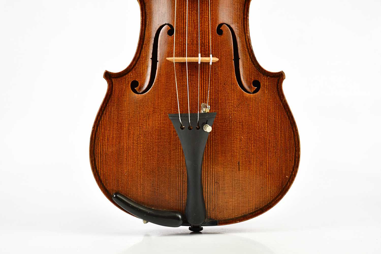 A full size German violin with two-piece back of good colour, length 36cm, unlabelled, cased. - Image 3 of 7