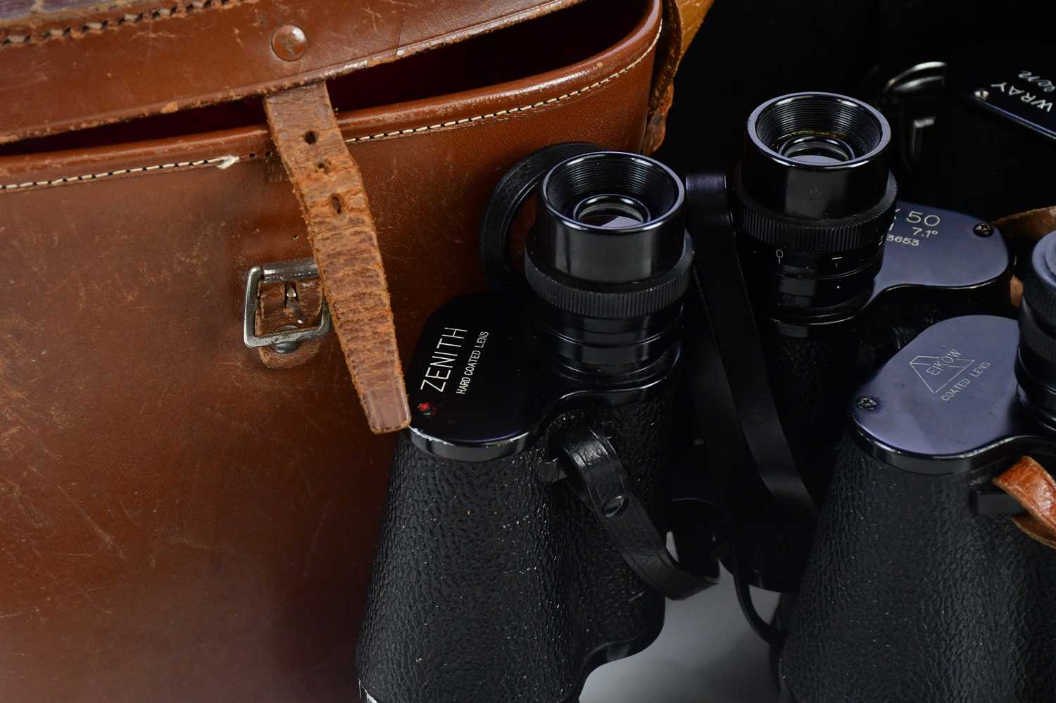 ROSS OF LONDON; a pair of 7x50 binoculars, number 23188, in leather case, with six other pairs of - Image 2 of 3