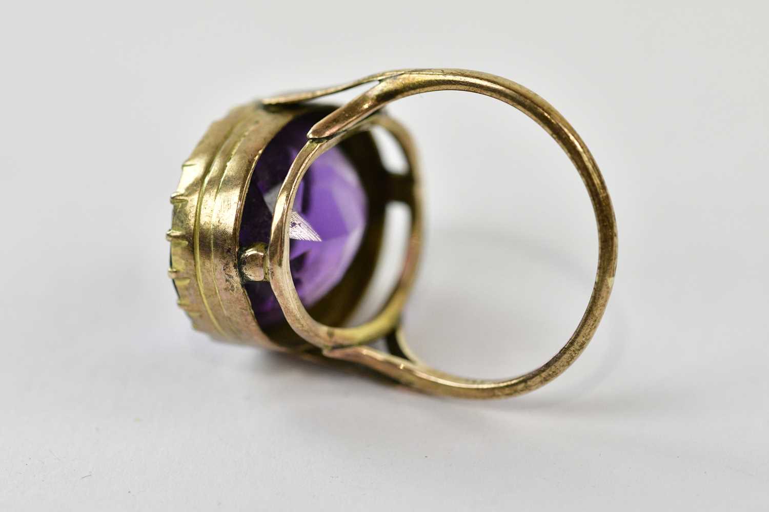 A Victorian yellow metal amethyst dress ring, indistinctly stamped possibly 9c, size N, approx 6. - Image 3 of 3