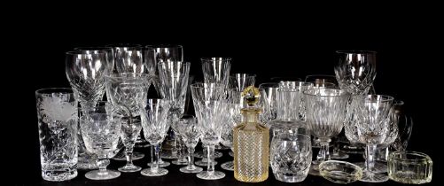 WATERFORD CRYSTAL; a collection of cut glass comprising seven brandy balloons, four liqueur glasses,
