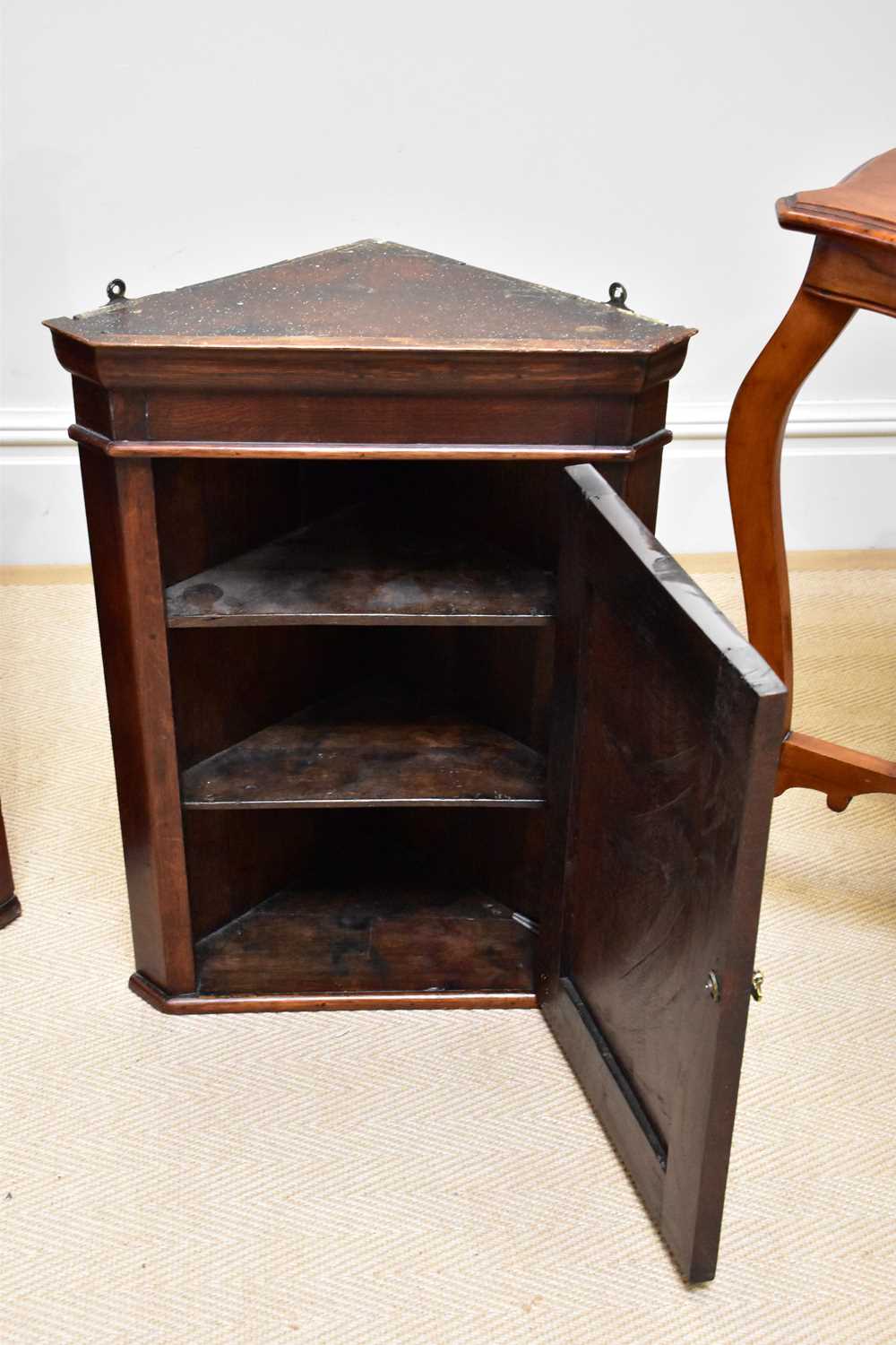 A Georgian oak corner cupboard, height 95cm, width 67cm, depth 46cm,and a similar smaller example - Image 3 of 4