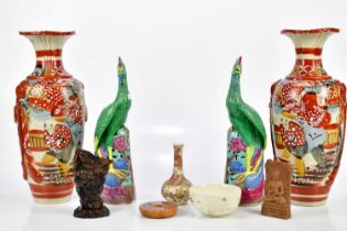 A collection of Oriental items to include a pair of modern Japanese vases, a pair of Chinese