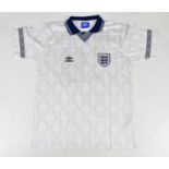 PAUL GASCOIGNE; a signed England 1990 retro style football shirt, signed to the reverse, size L.