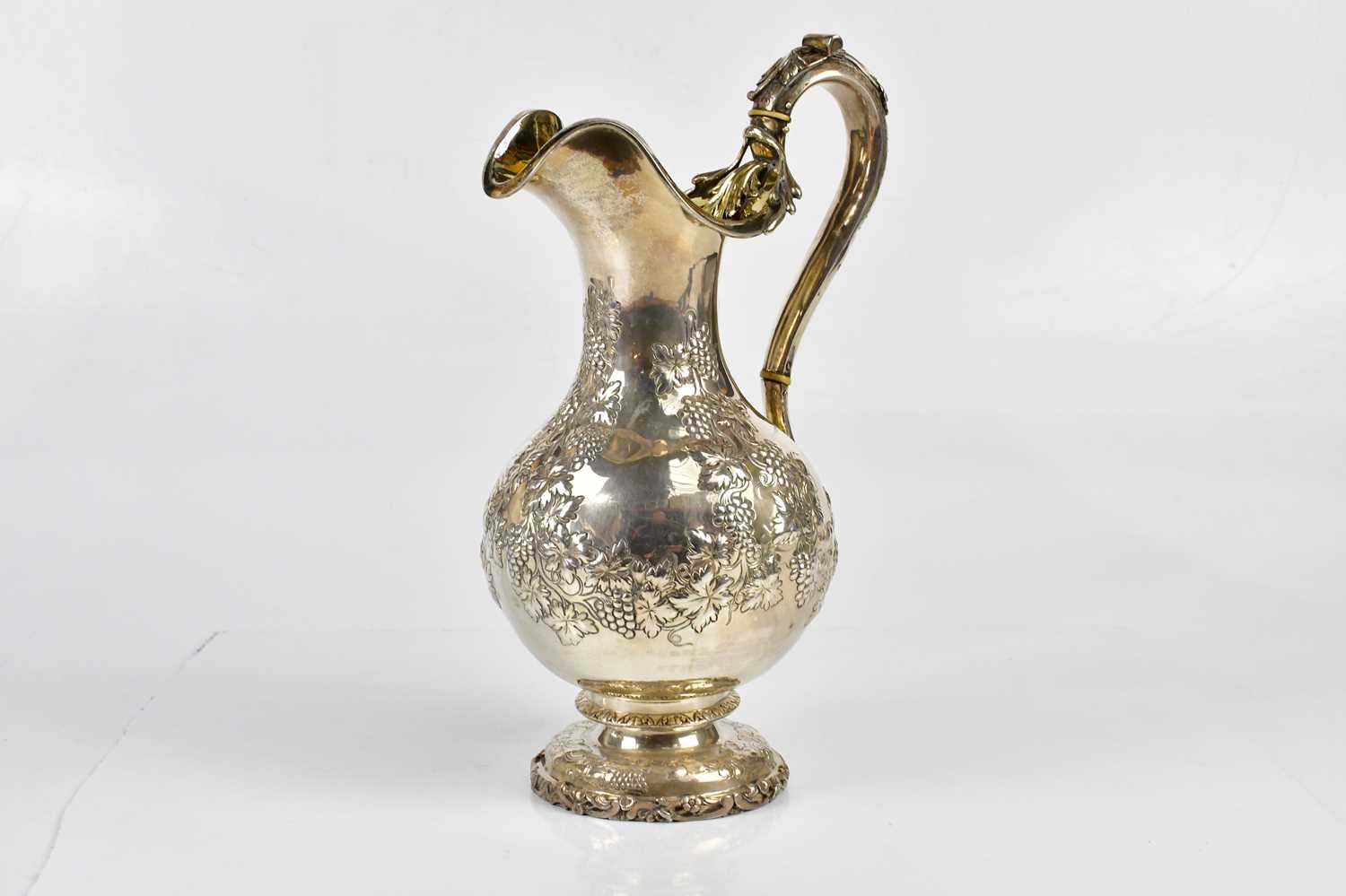 X EDWARD FARRELL; a good William IV hallmarked silver wine ewer, relief decorated with grape, vine - Image 4 of 5