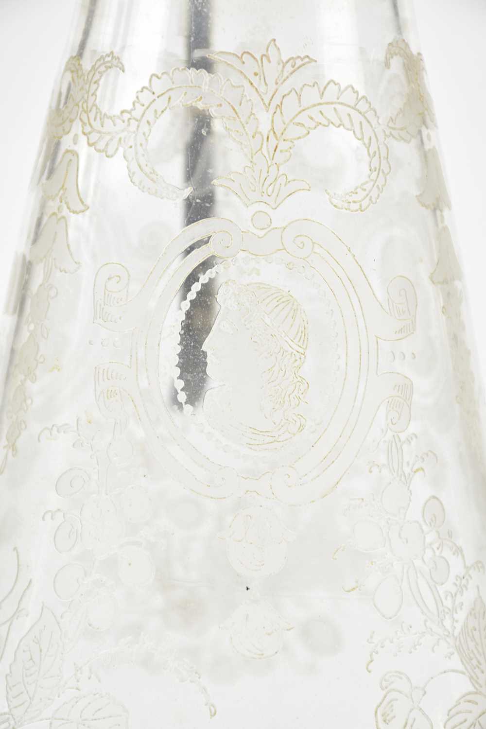 A late 19th/early 20th century etched glass claret jug with silver plated mounts and handle, - Image 3 of 3