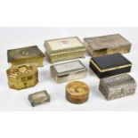 A collection of nine cigarette and jewellery boxes, to include silver plated examples, height of