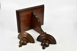 An Edwardian mahogany wall bracket with blind fret decoration, 30 x 40cm, and two smaller later wall