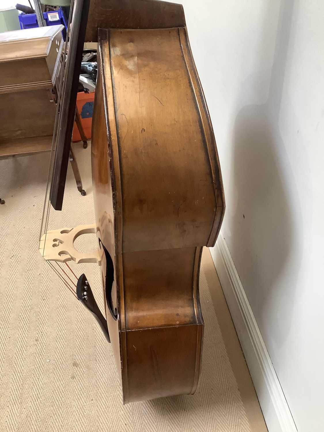 A double bass, possibly German, with 110cm two piece back, overall length 190cm. - Image 3 of 8