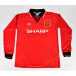 ERIC CANTONA; a 94/96 Manchester United retro style signed football shirt, signed to the reverse,