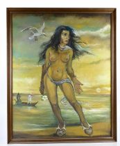 † JOHN SHELTON (1923-1993); oil on canvas, female nude, unsigned, 100 x 80cm, framed.