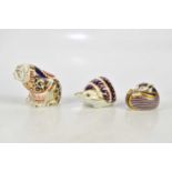 ROYAL CROWN DERBY; three animal form paperweights including bulldog and hedgehog (3). Condition
