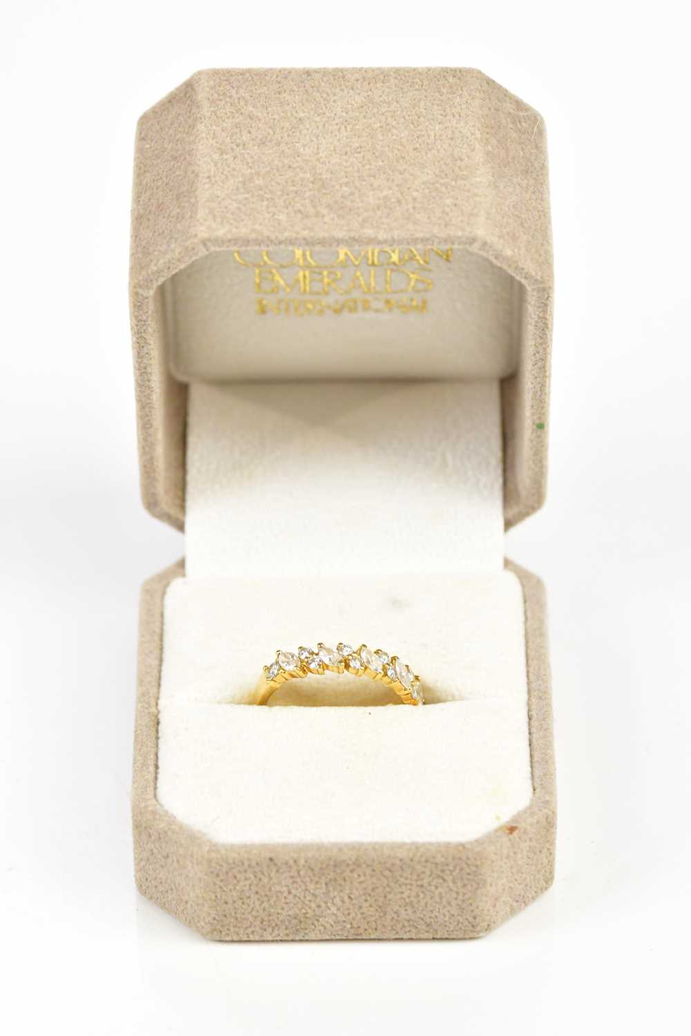 An 18ct yellow gold diamond set dress ring set with marquise and round brilliant cut diamonds, - Image 4 of 4