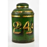 A Victorian green and gilt decorated tea canister, numbered 24, height 43cm.