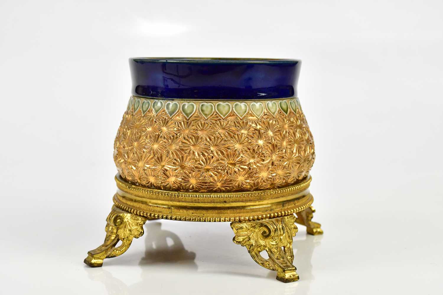 ROYAL DOULTON; gilt bowl, with maker's marks to the underside, together with associated brass stand, - Image 2 of 4