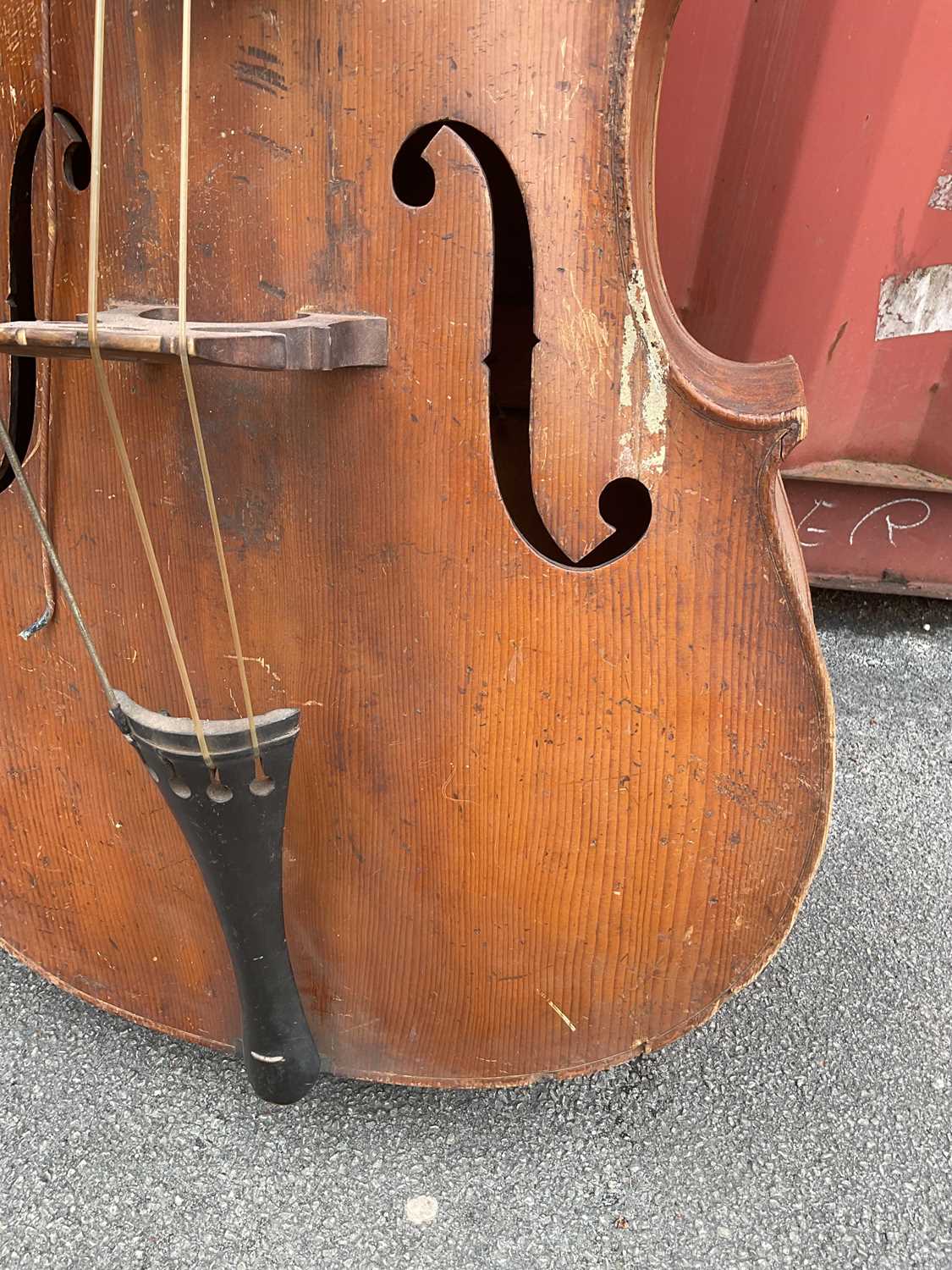 A double bass, possibly German, with two-piece back, 111cm to top of button, in need of restoration. - Image 19 of 25