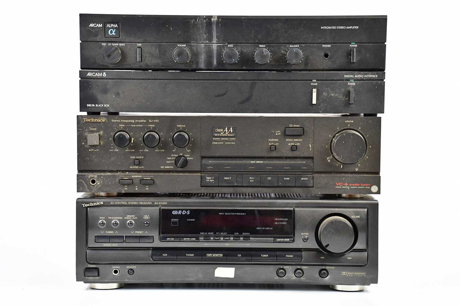 TECHNICS; a class AA VQ-4 amplifier system, a AV control stereo receiver SA-EX 320, with an Arcam
