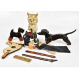 A collection of treen and animal related items, to include a hand puppet in the style of Felix The
