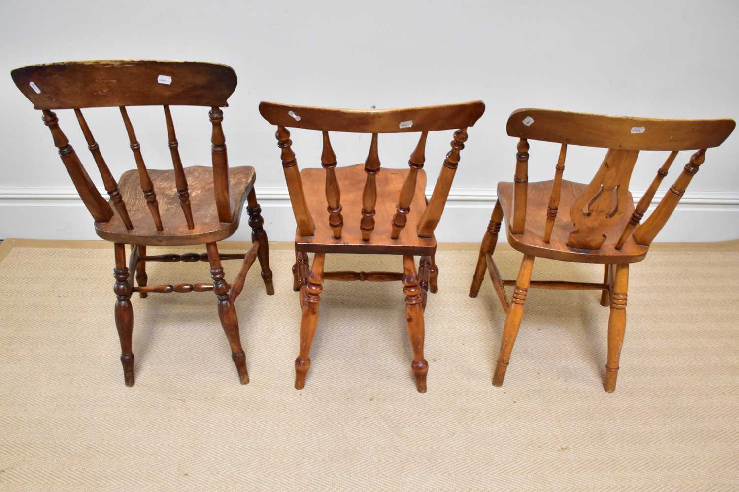 Three 19th century kitchen Windsor chairs including an example with double stretcher. - Image 3 of 3