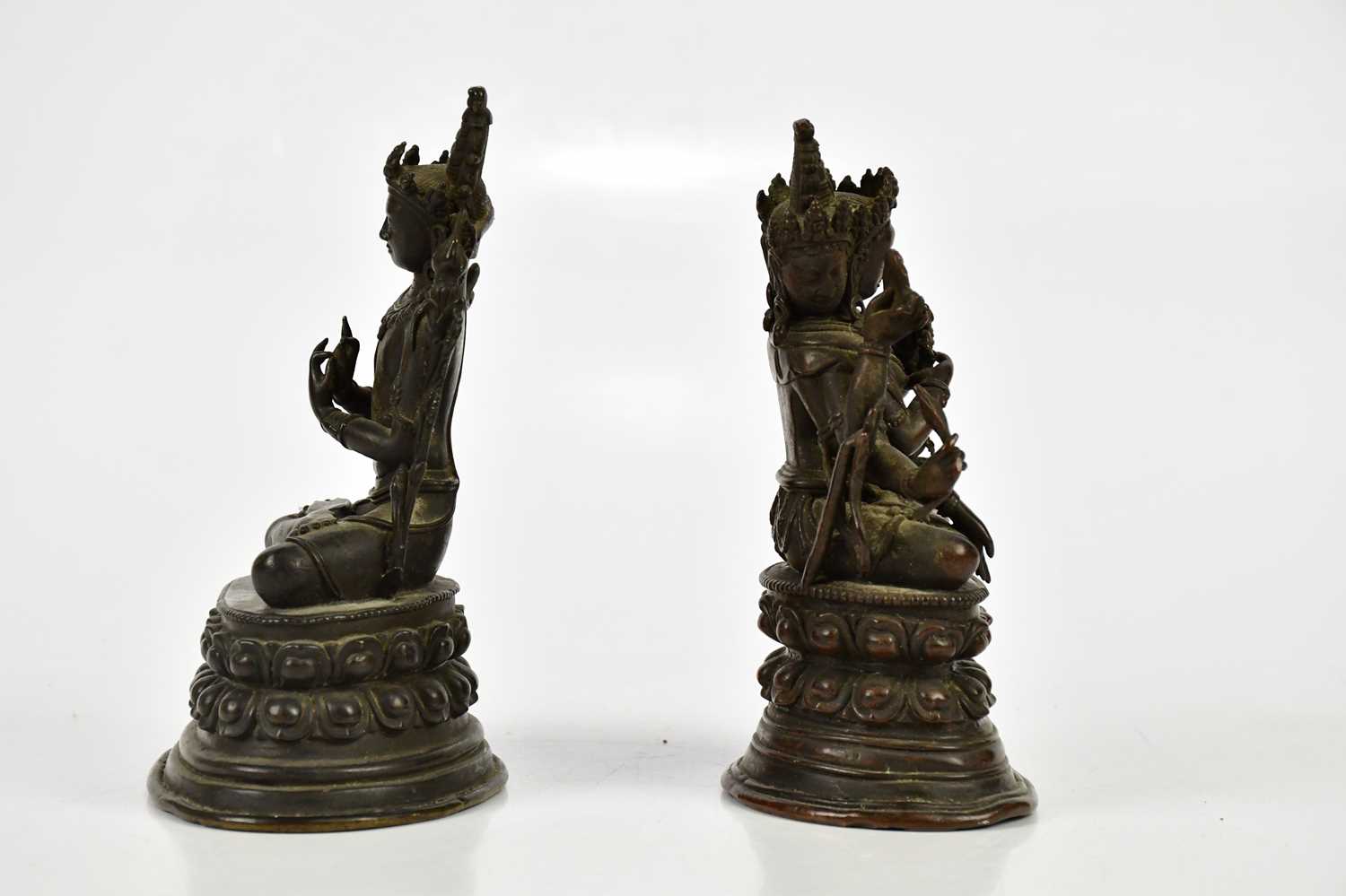 A Chinese bronze figure of Jnana Dakini, with six arms, on lotus base, height 14cm, with a similar - Image 6 of 22