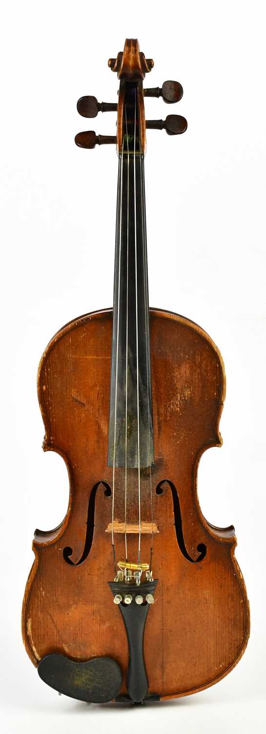 A full size German violin, Guarnerius copy with two-piece back length 35.6cm, cased with a bow. - Image 2 of 18