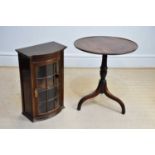 A Georgian mahogany tilt-top tripod table and a carved mahogany hanging display cabinet, height 72cm