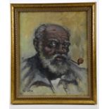 W MARTINS; oil on canvas, portrait study of man smoking a pipe, signed lower left, 45 x 37cm,