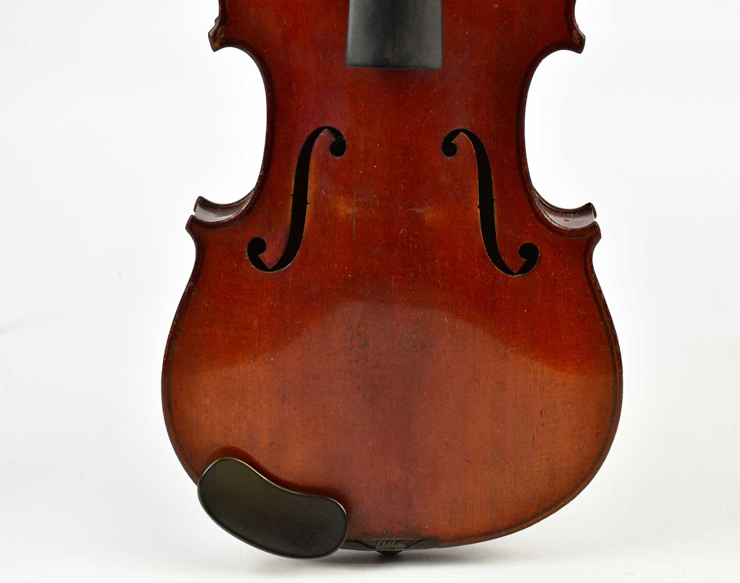 A full size German violin with two-piece back length 35.4cm, unlabelled, cased with two bows. - Image 3 of 12