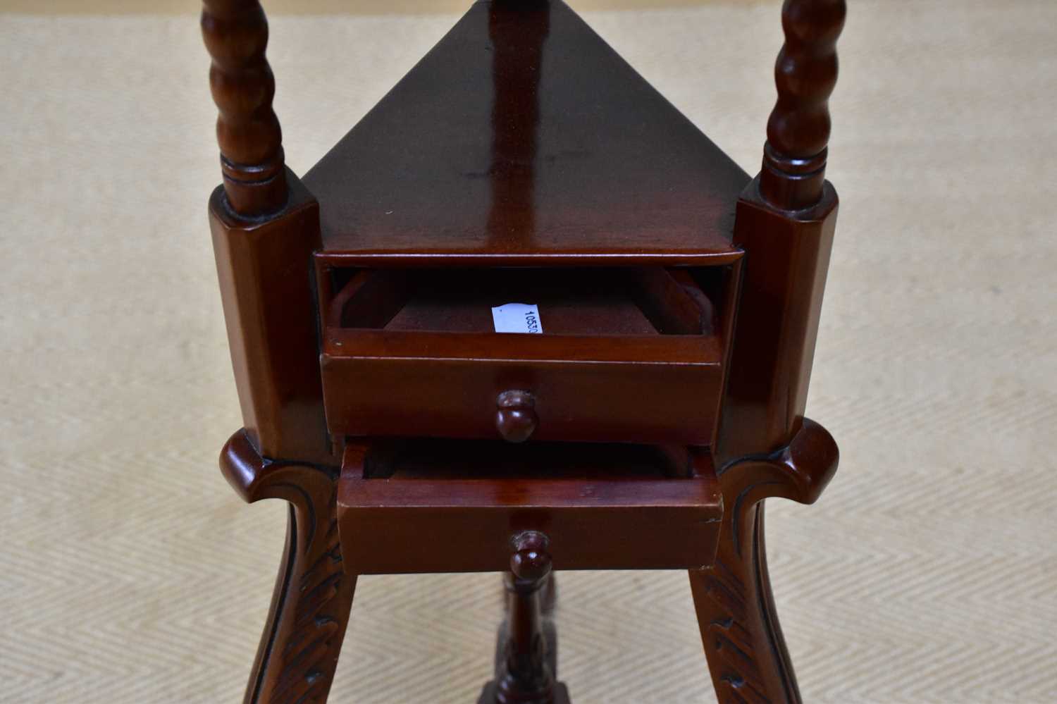 A reproduction mahogany wig stand with two drawers, height 86cm. - Image 2 of 3
