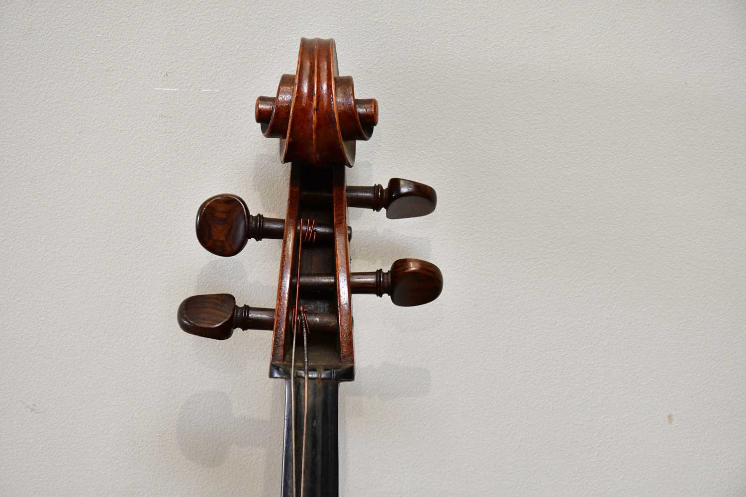 A full size German violoncello with two-piece back, length 75cm, unlabelled, with a silver mounted - Image 2 of 16