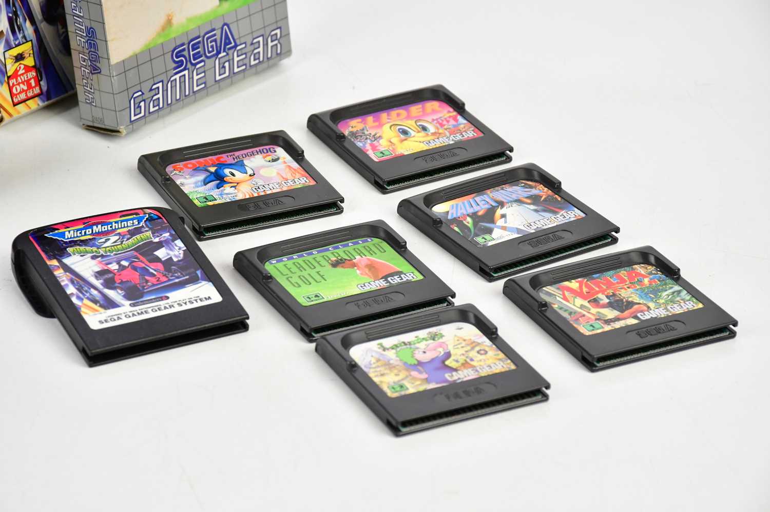 SEGA; a Game Gear + with original box and six games comprising of "Slider", "Micro Machines 2 - Image 2 of 3