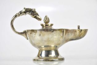 MAPPIN & WEBB; a Victorian hallmarked silver table lighter, with horse head handle, London 1896,