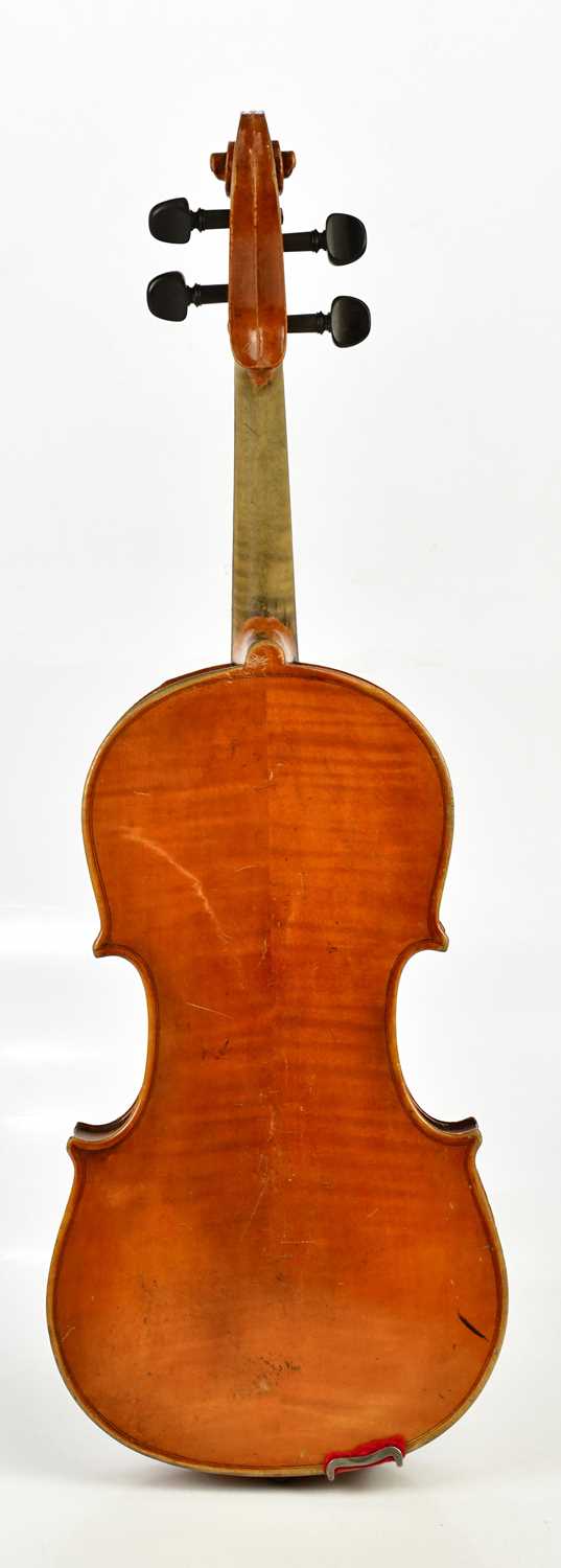 A full size German violin with two-piece back length 35.8cm, unlabelled, cased with two bows. - Image 3 of 12