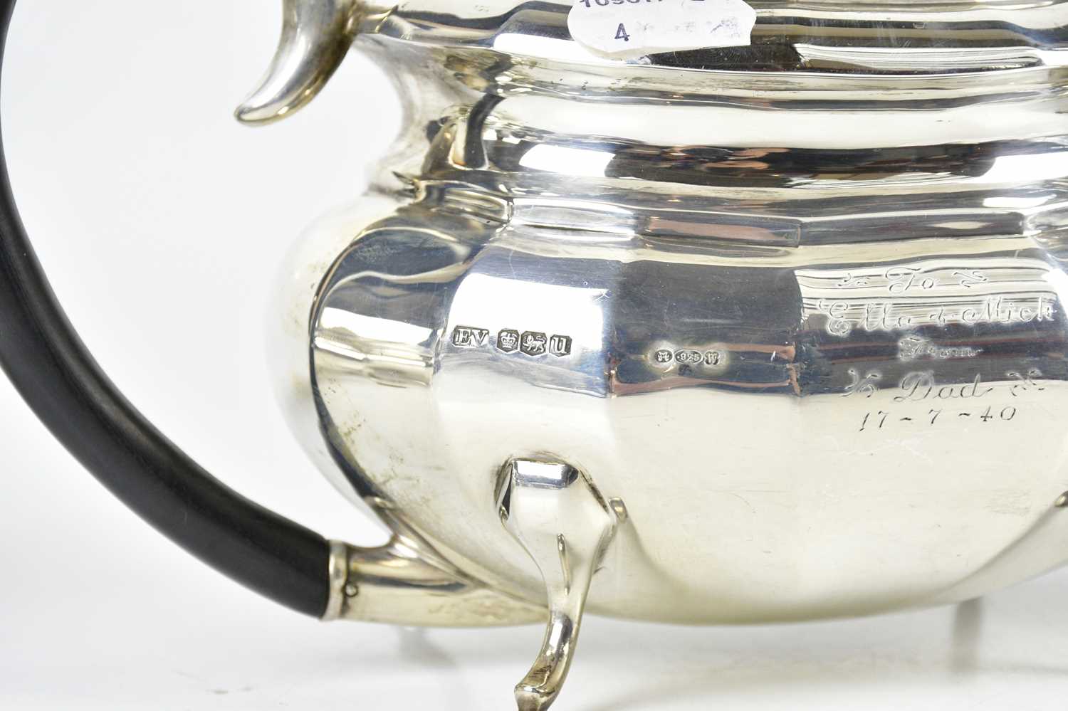 VINERS; a George VI hallmarked silver four piece tea service with panelled decoration, Sheffield - Image 4 of 4